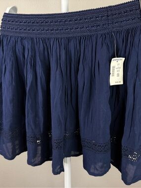 NWT! Aeropostale Navy Smocked Waist Circle Skirt with Crochet Hem
